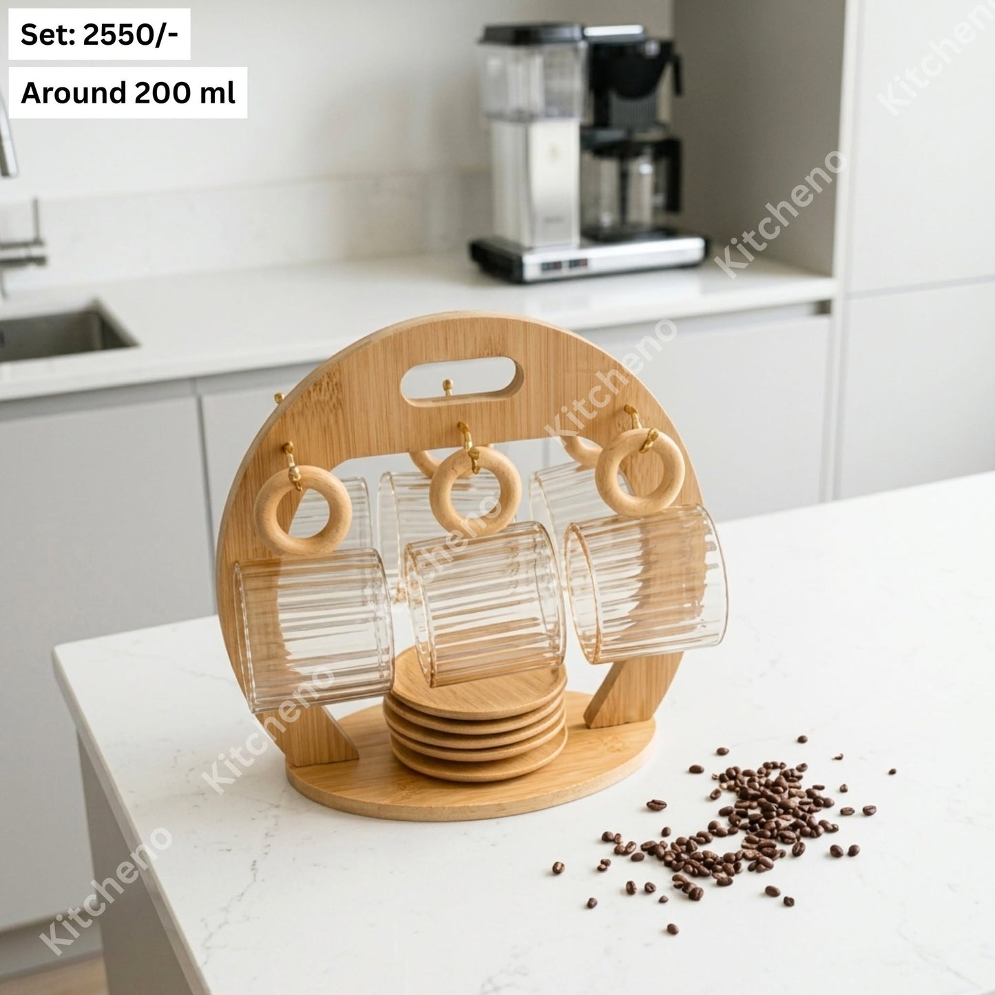 Elegant Tea & Coffee Cup Set with Bamboo Stand