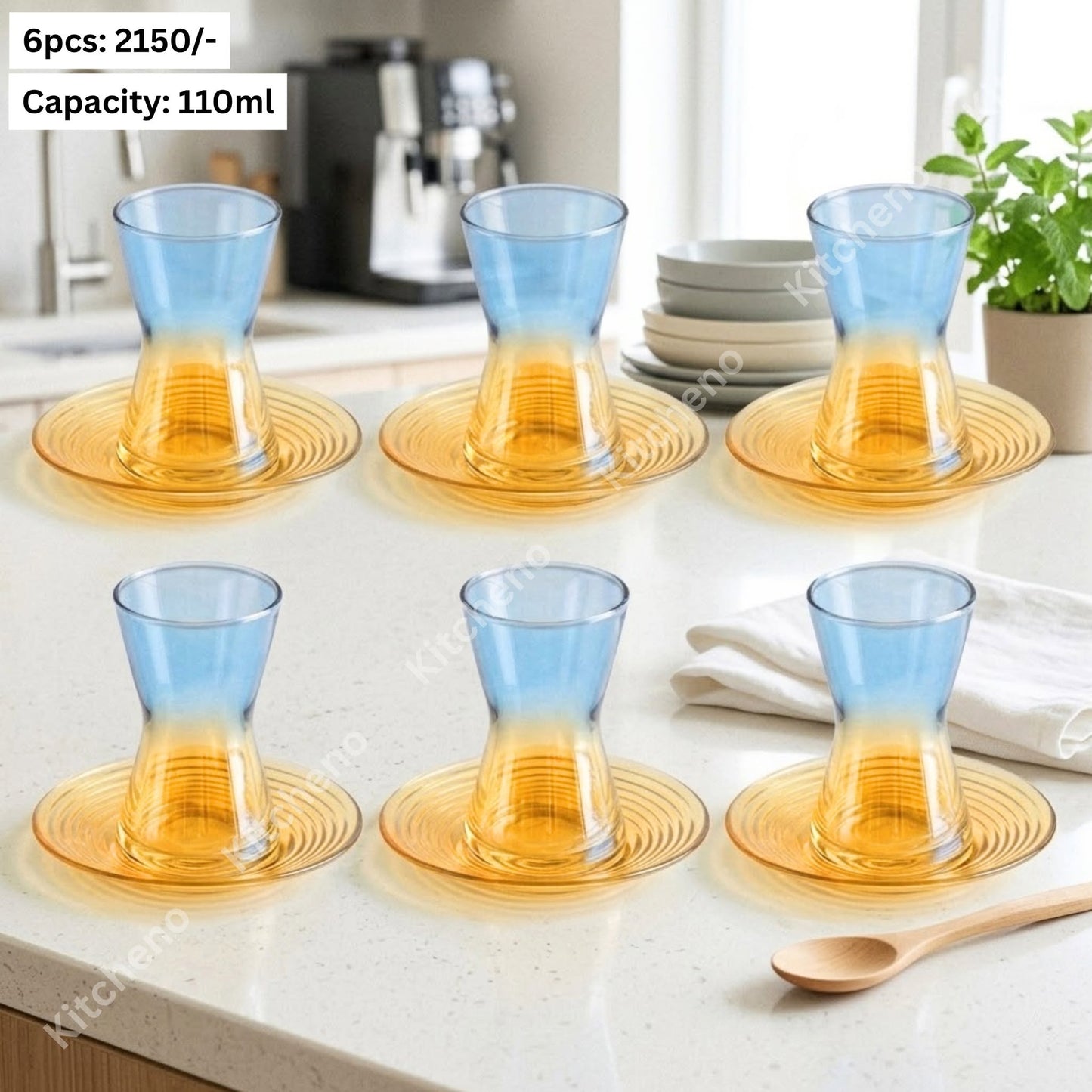 Turkish Ombre Colorful Heat-Proof Glass Tea & Coffee Cup Set with Saucer