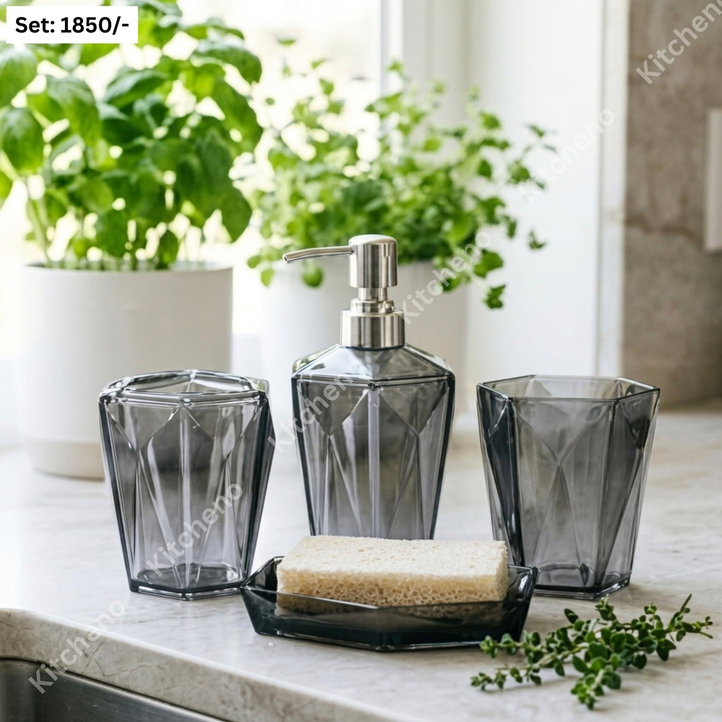 Modern Grey Acrylic Bathroom Dispenser Set