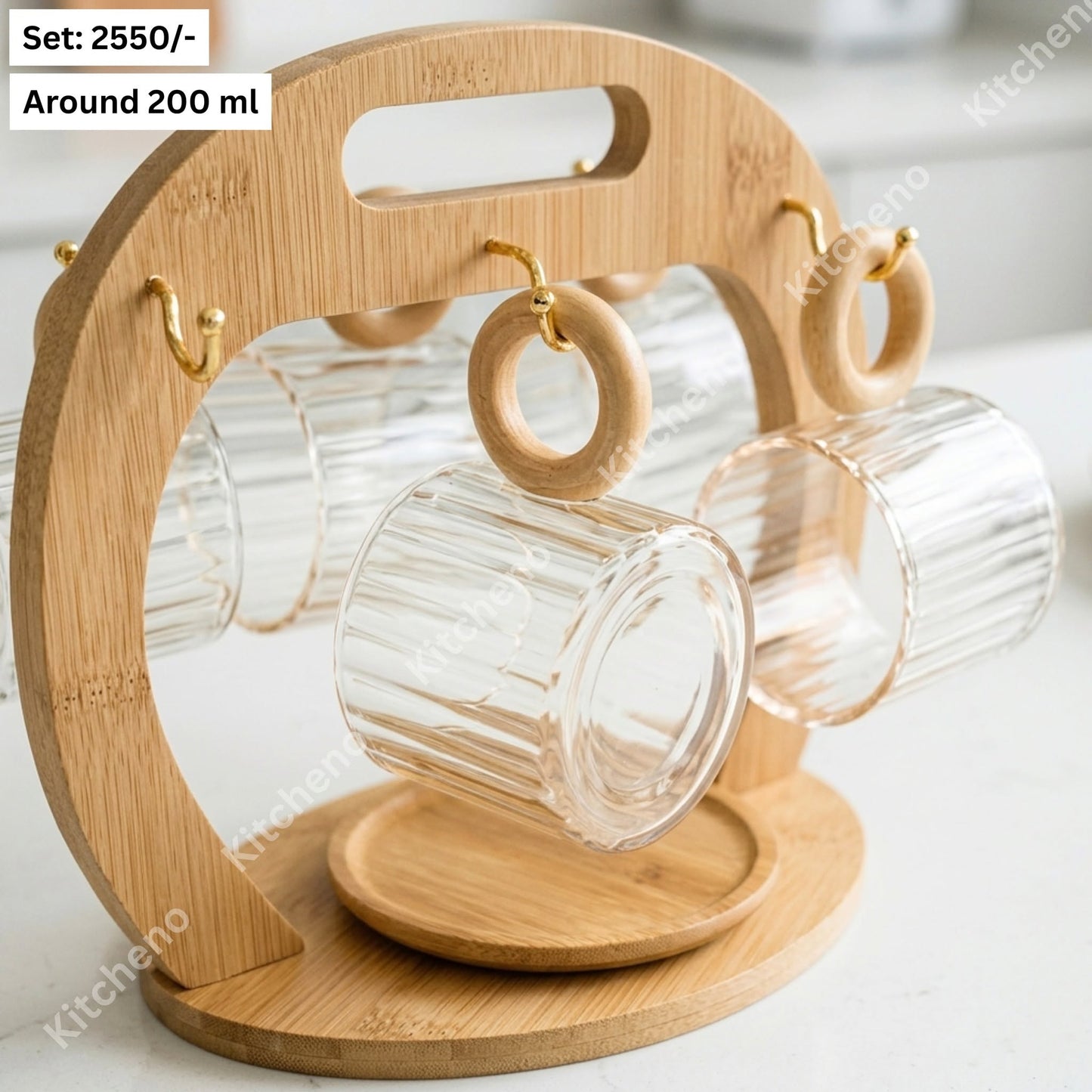 Elegant Tea & Coffee Cup Set with Bamboo Stand