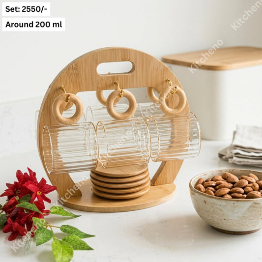 Elegant Tea & Coffee Cup Set with Bamboo Stand