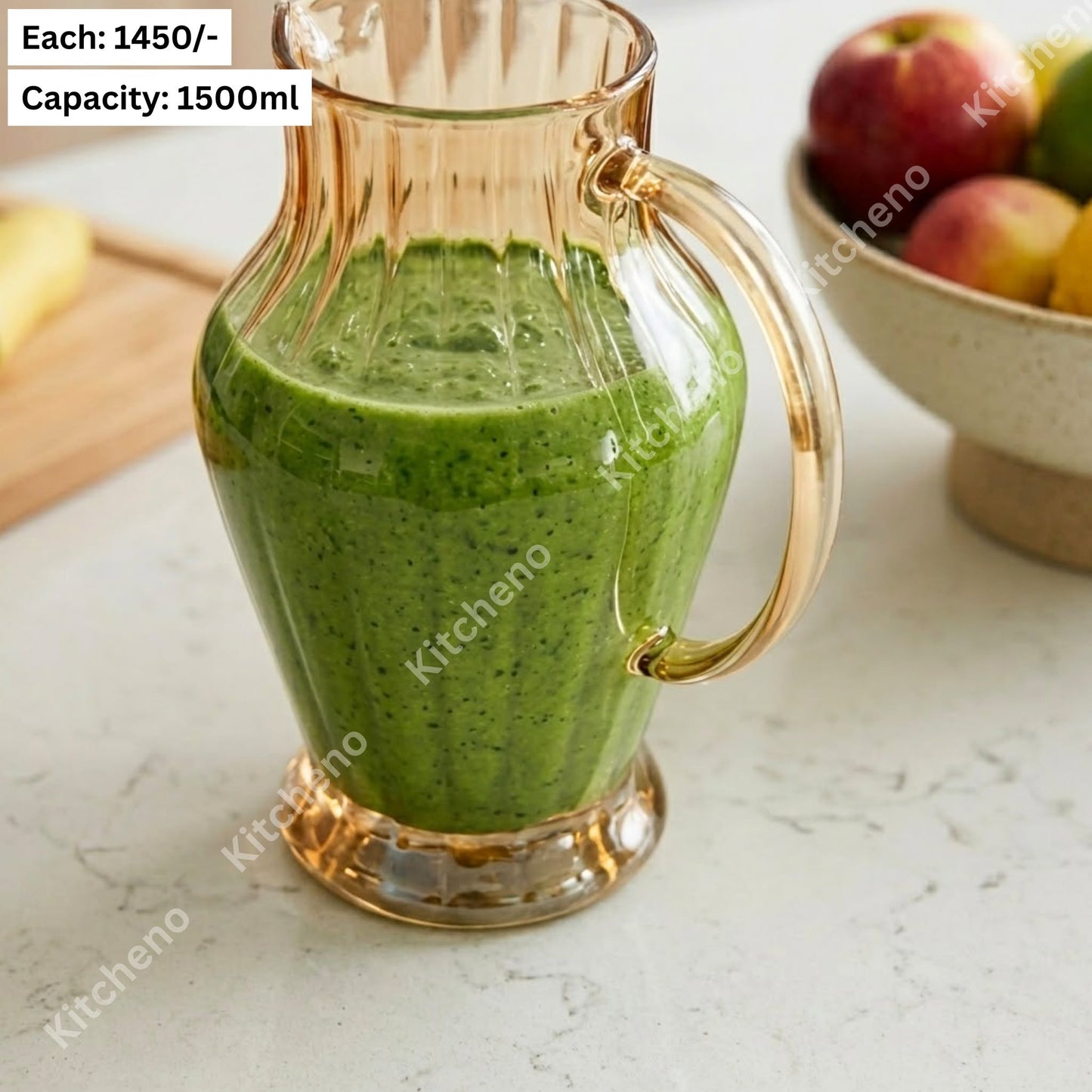 Golden Ribbed Glass Jug with Stainless Steel Lid