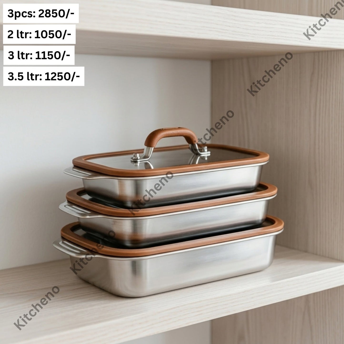 Premium 3-Piece Stainless Steel Oven-to-Table Serving Set with Tempered Glass Lids