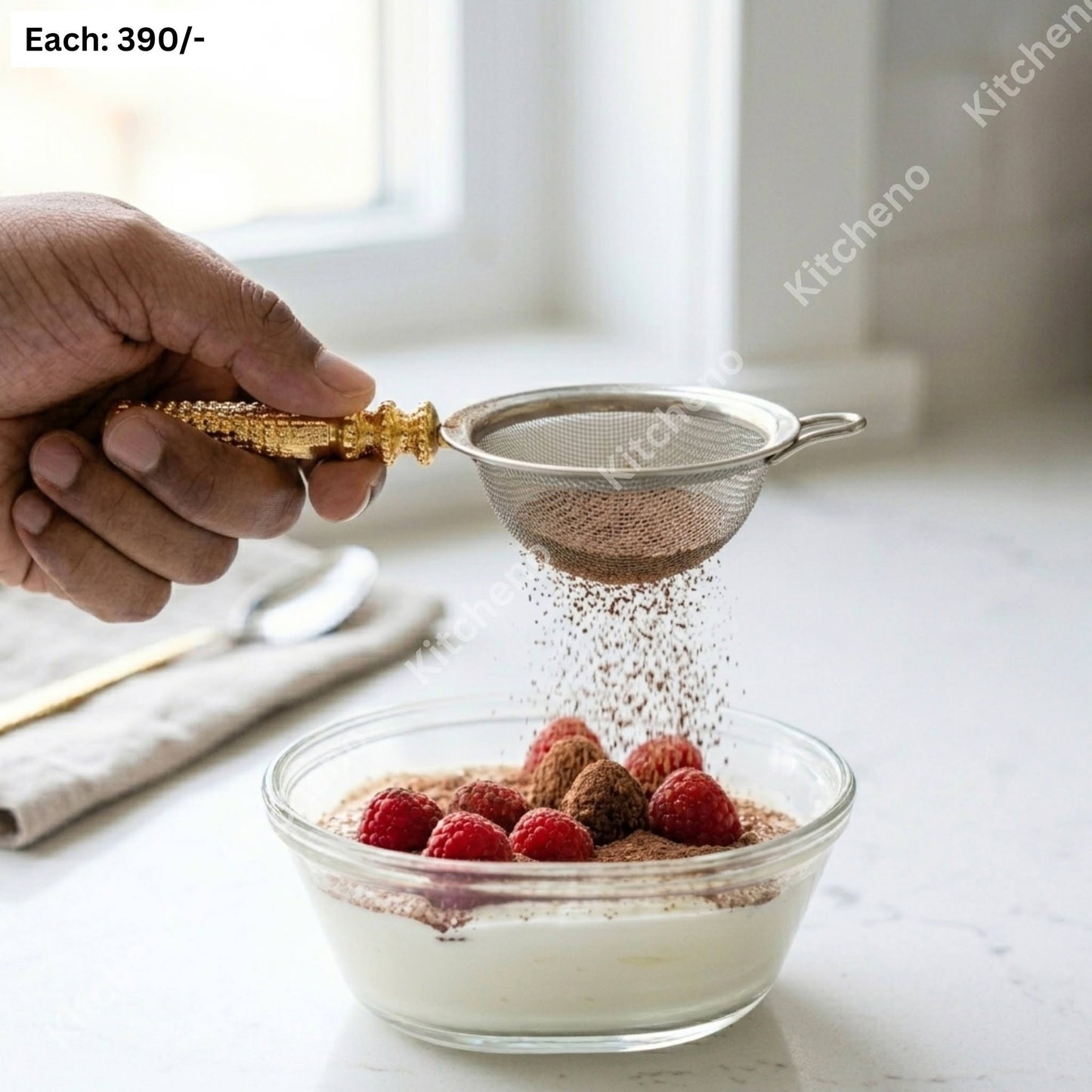 Premium Fine-Mesh Tea Strainer with Decorative Textured Gold Handle
