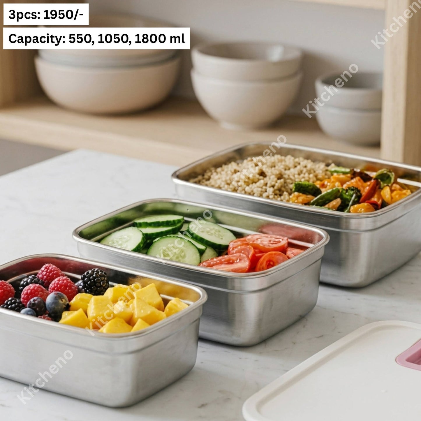 Stackable 3-Piece Stainless Steel Food Storage Container Set