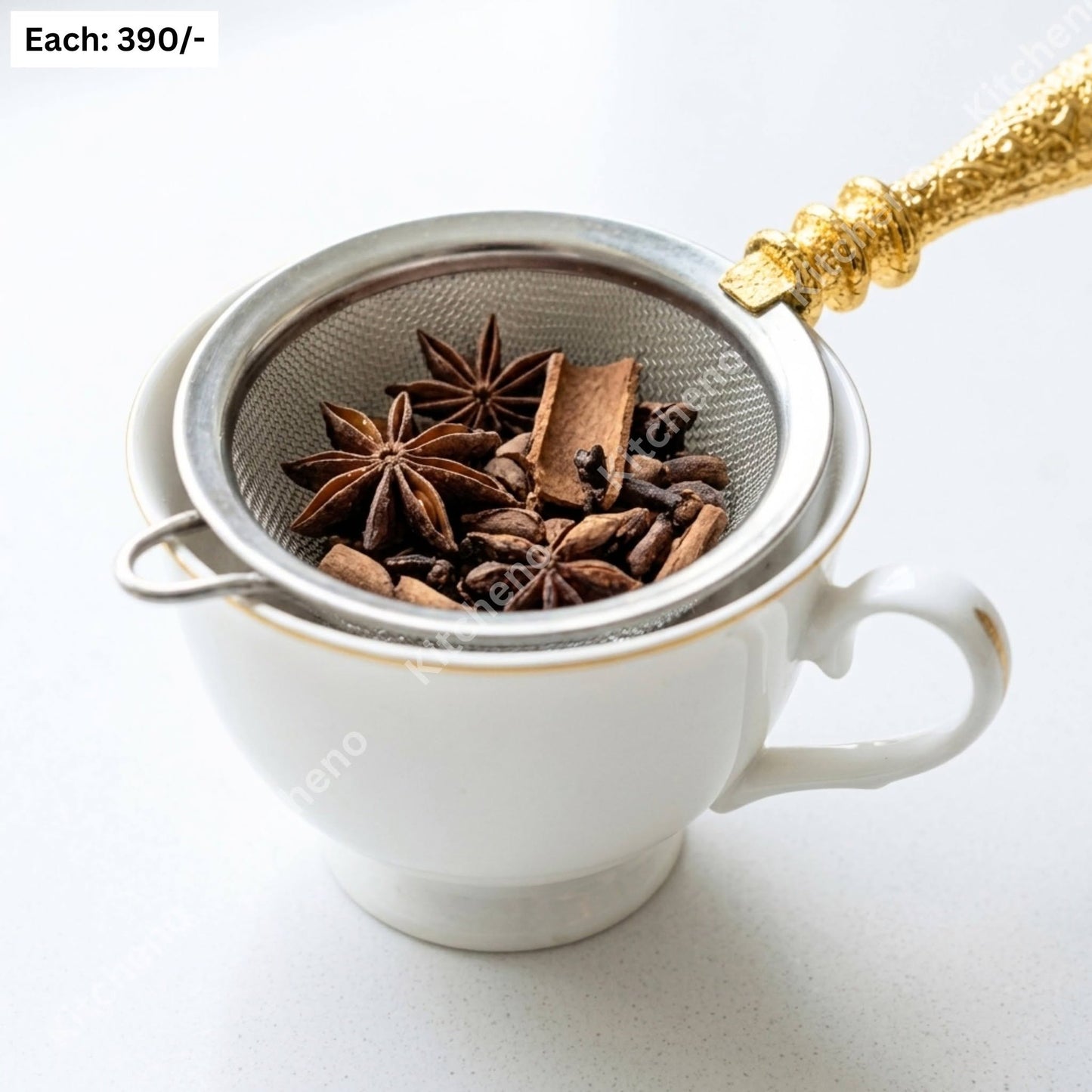 Premium Fine-Mesh Tea Strainer with Decorative Textured Gold Handle