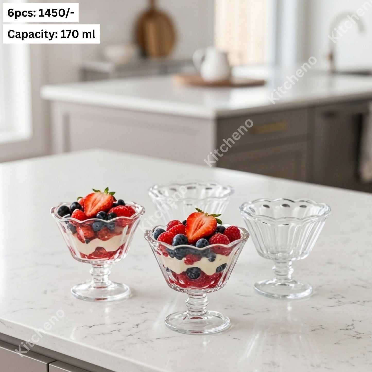 Karbon Scalloped Rim Lead-Free Clear Glass Footed Dessert & Ice Cream Cup