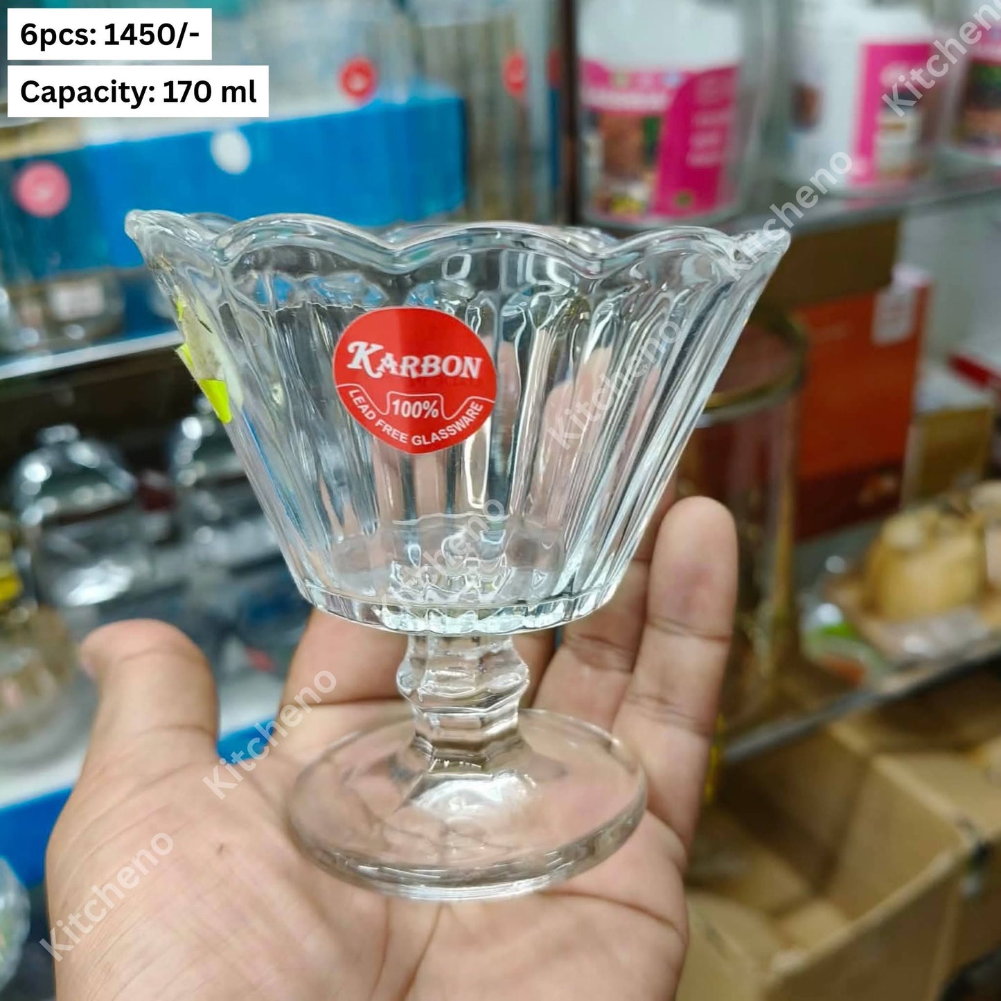 Karbon Scalloped Rim Lead-Free Clear Glass Footed Dessert & Ice Cream Cup