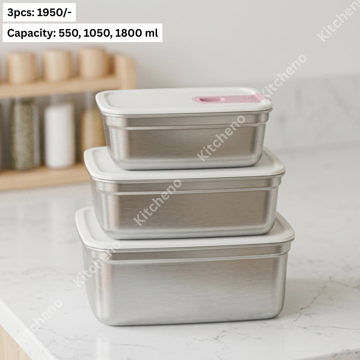 Stackable 3-Piece Stainless Steel Food Storage Container Set