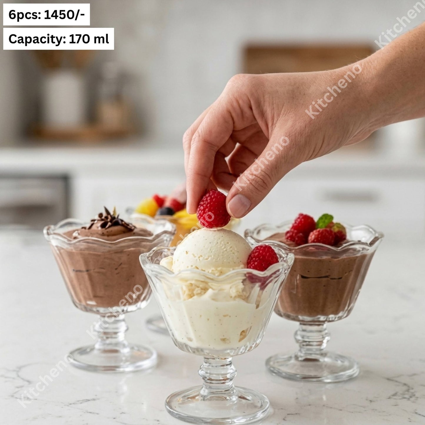 Karbon Scalloped Rim Lead-Free Clear Glass Footed Dessert & Ice Cream Cup
