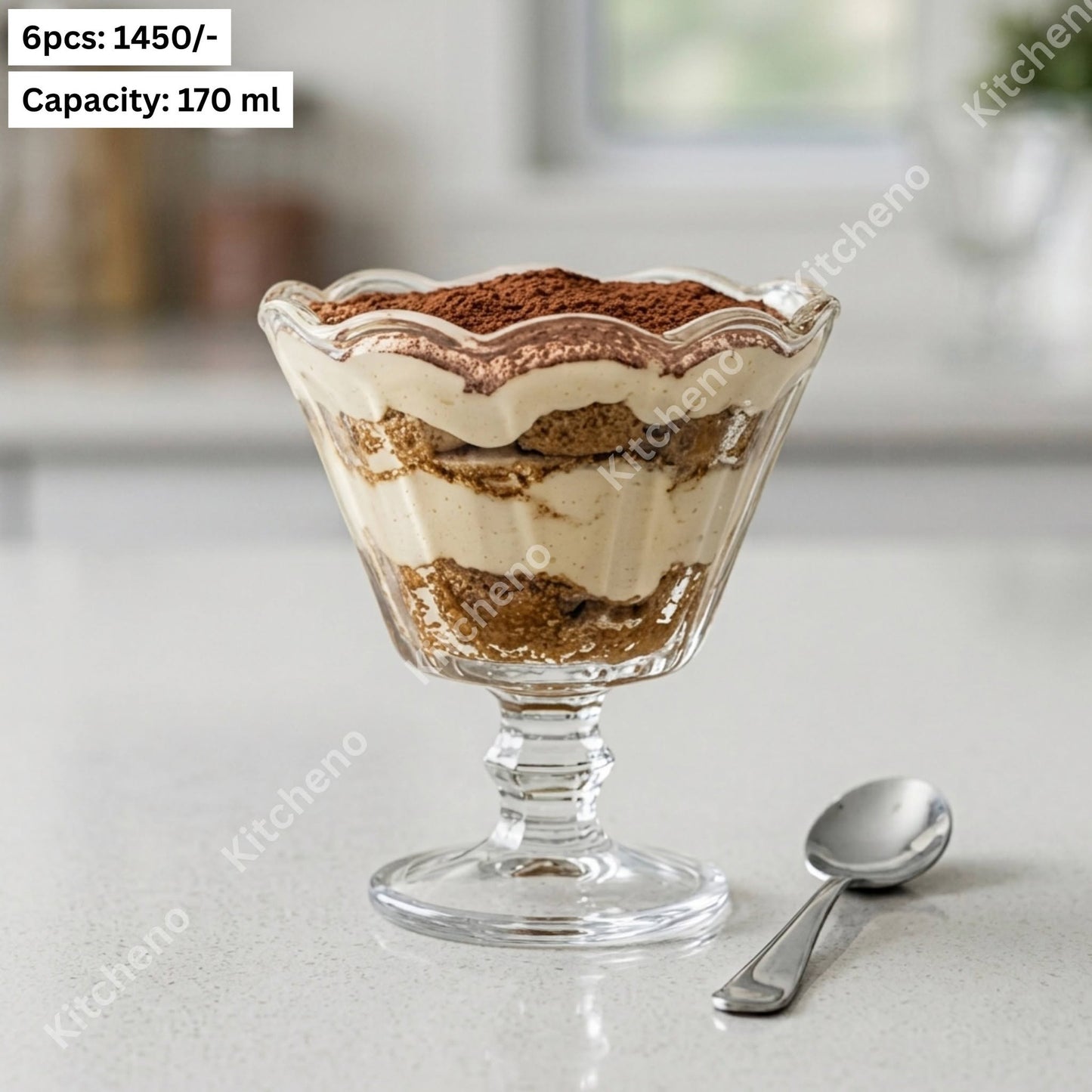 Karbon Scalloped Rim Lead-Free Clear Glass Footed Dessert & Ice Cream Cup