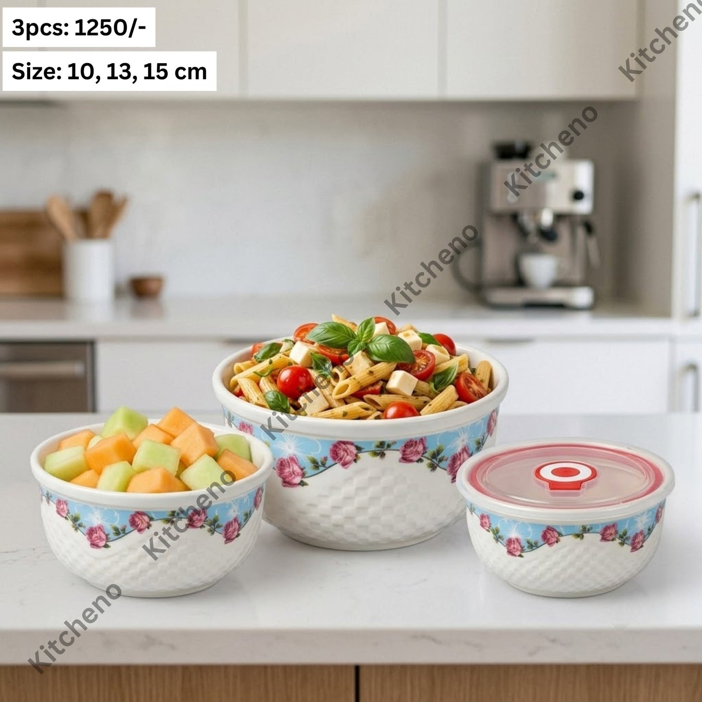 Elegant 3-Piece Ceramic Storage Bowls with Plastic Lids