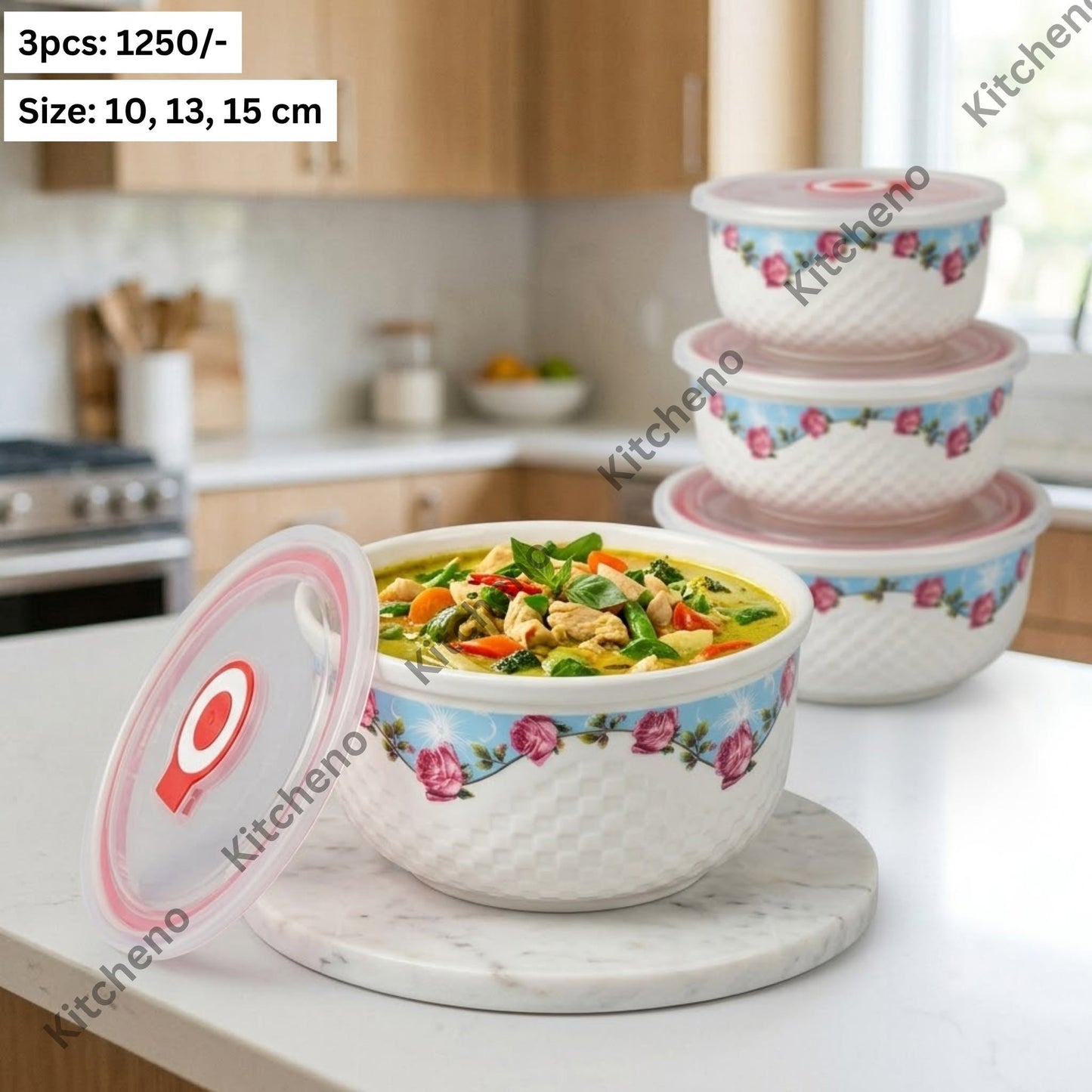 Elegant 3-Piece Ceramic Storage Bowls with Plastic Lids