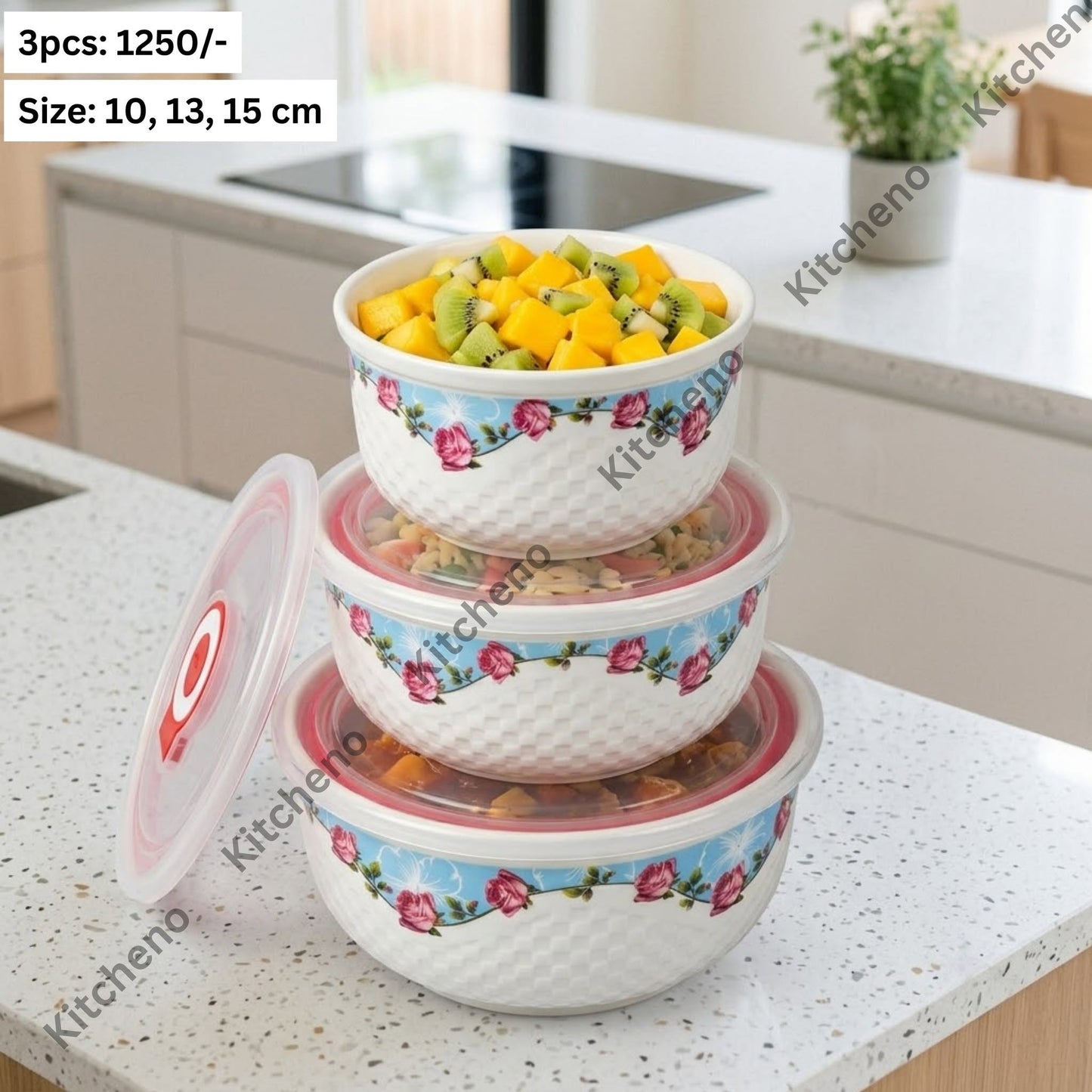 Elegant 3-Piece Ceramic Storage Bowls with Plastic Lids