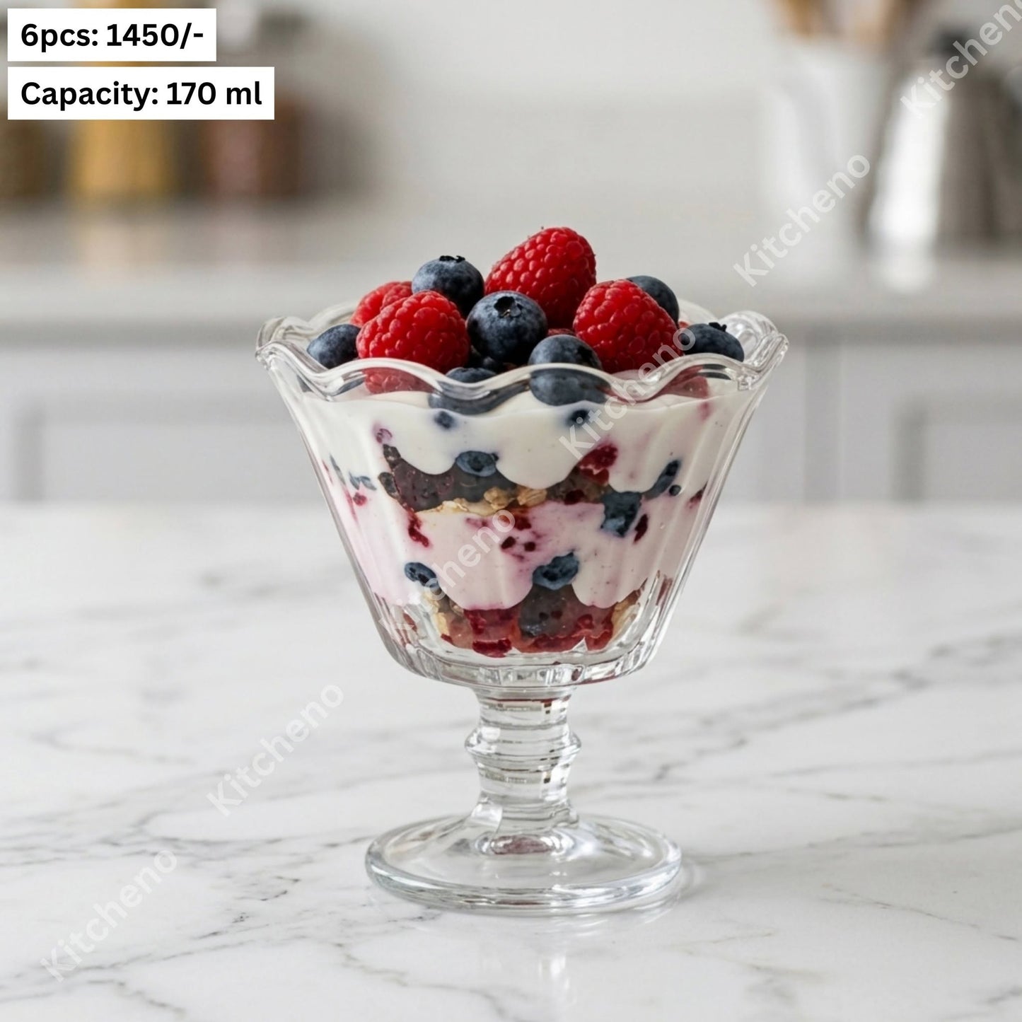 Karbon Scalloped Rim Lead-Free Clear Glass Footed Dessert & Ice Cream Cup