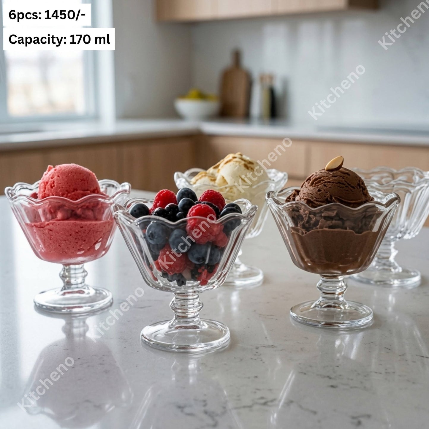 Karbon Scalloped Rim Lead-Free Clear Glass Footed Dessert & Ice Cream Cup