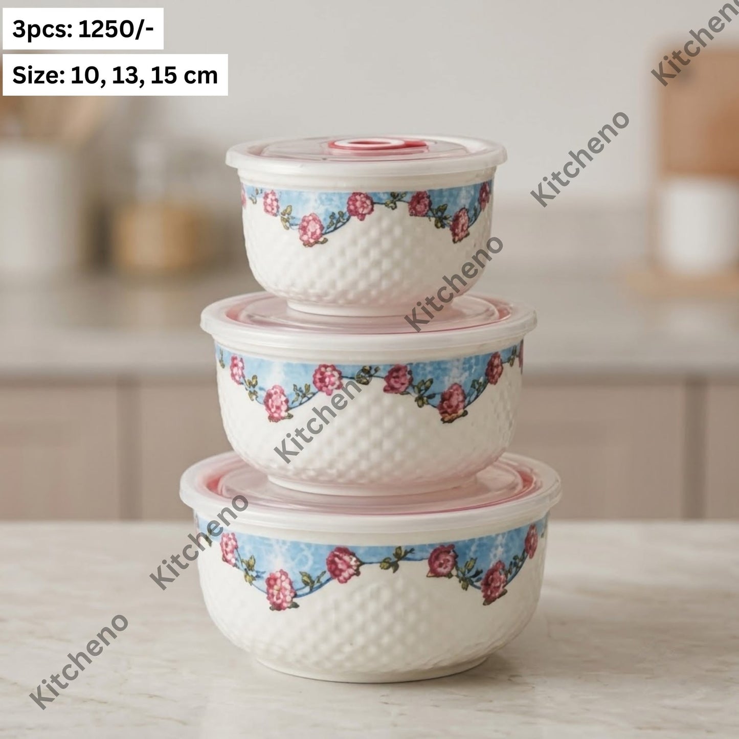 Elegant 3-Piece Ceramic Storage Bowls with Plastic Lids