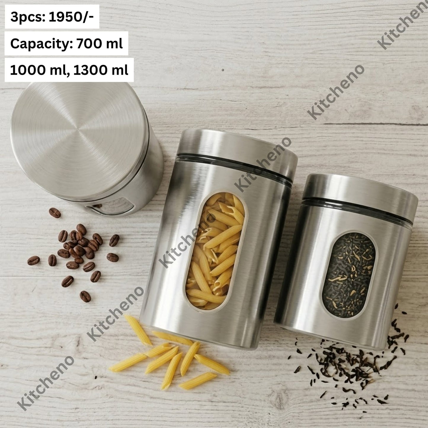 Stainless Steel Kitchen Canister Set with Glass Viewing Windows