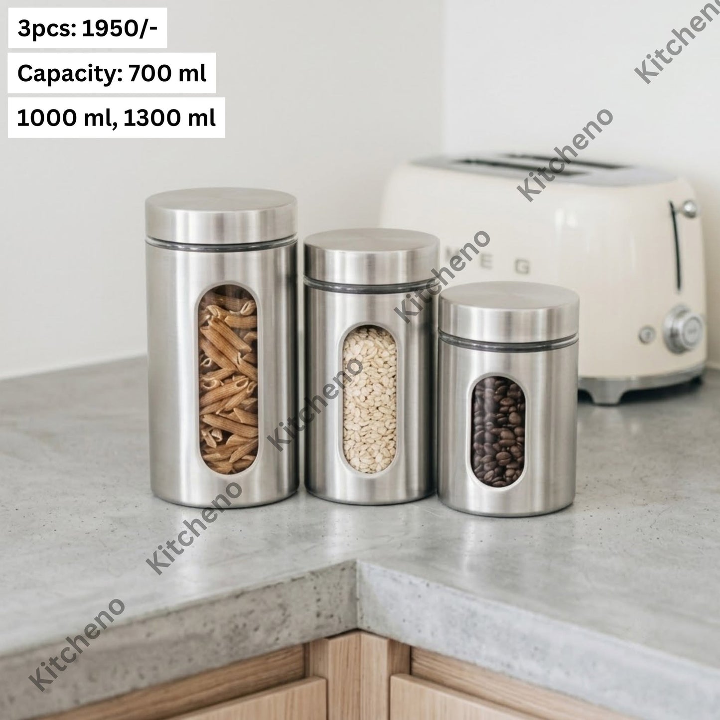 Stainless Steel Kitchen Canister Set with Glass Viewing Windows