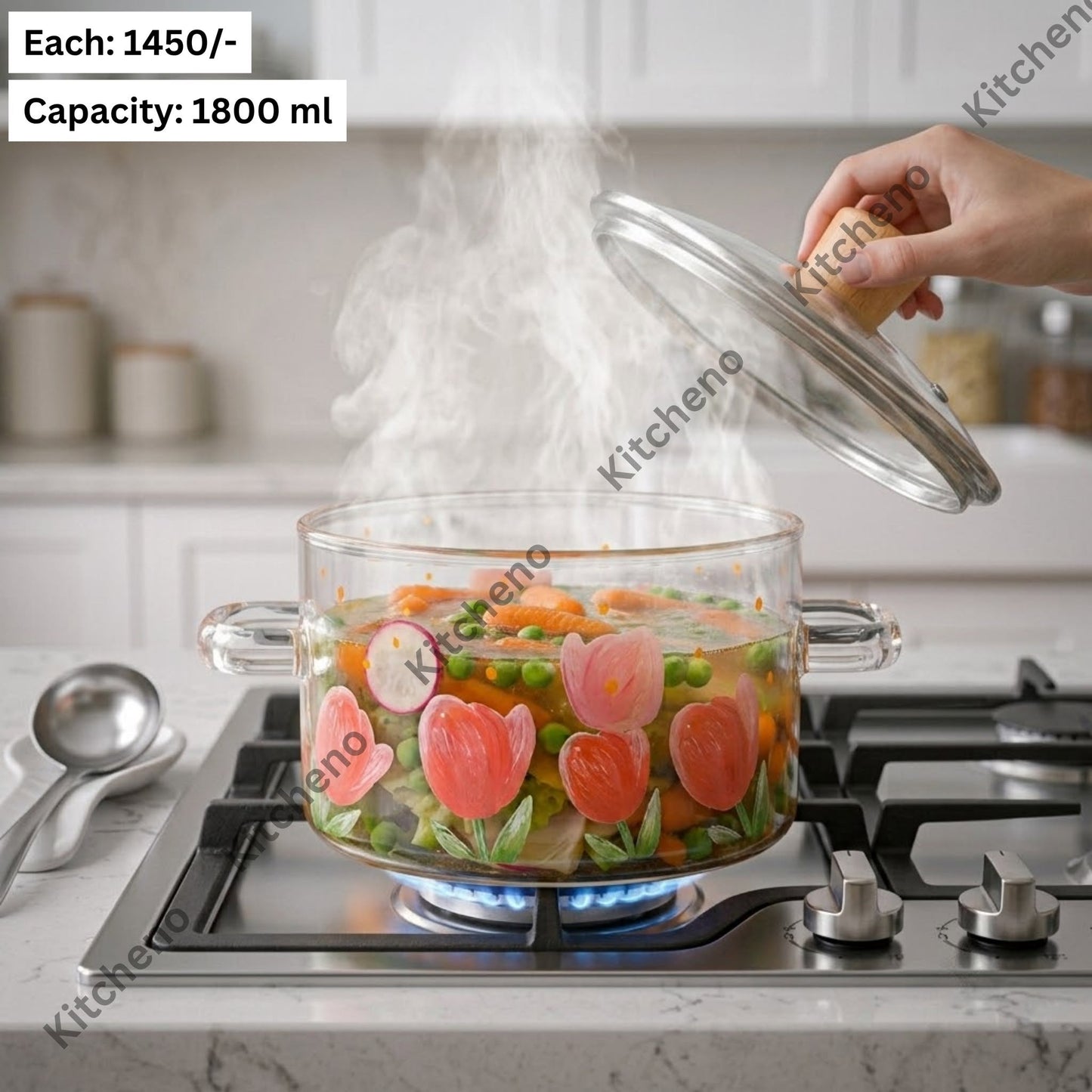 Painted Pink Tulip Glass Cooking Pot with Handles