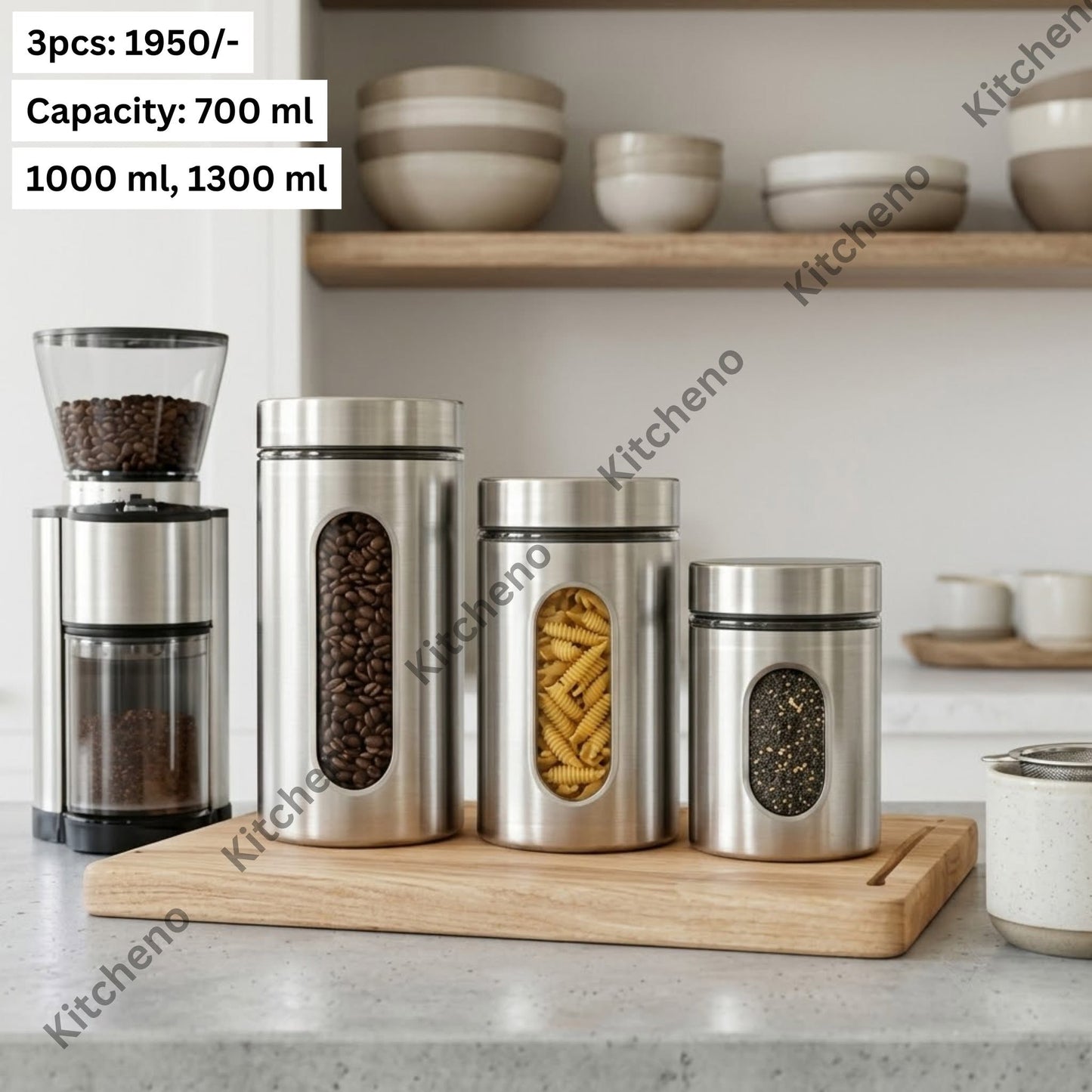 Stainless Steel Kitchen Canister Set with Glass Viewing Windows