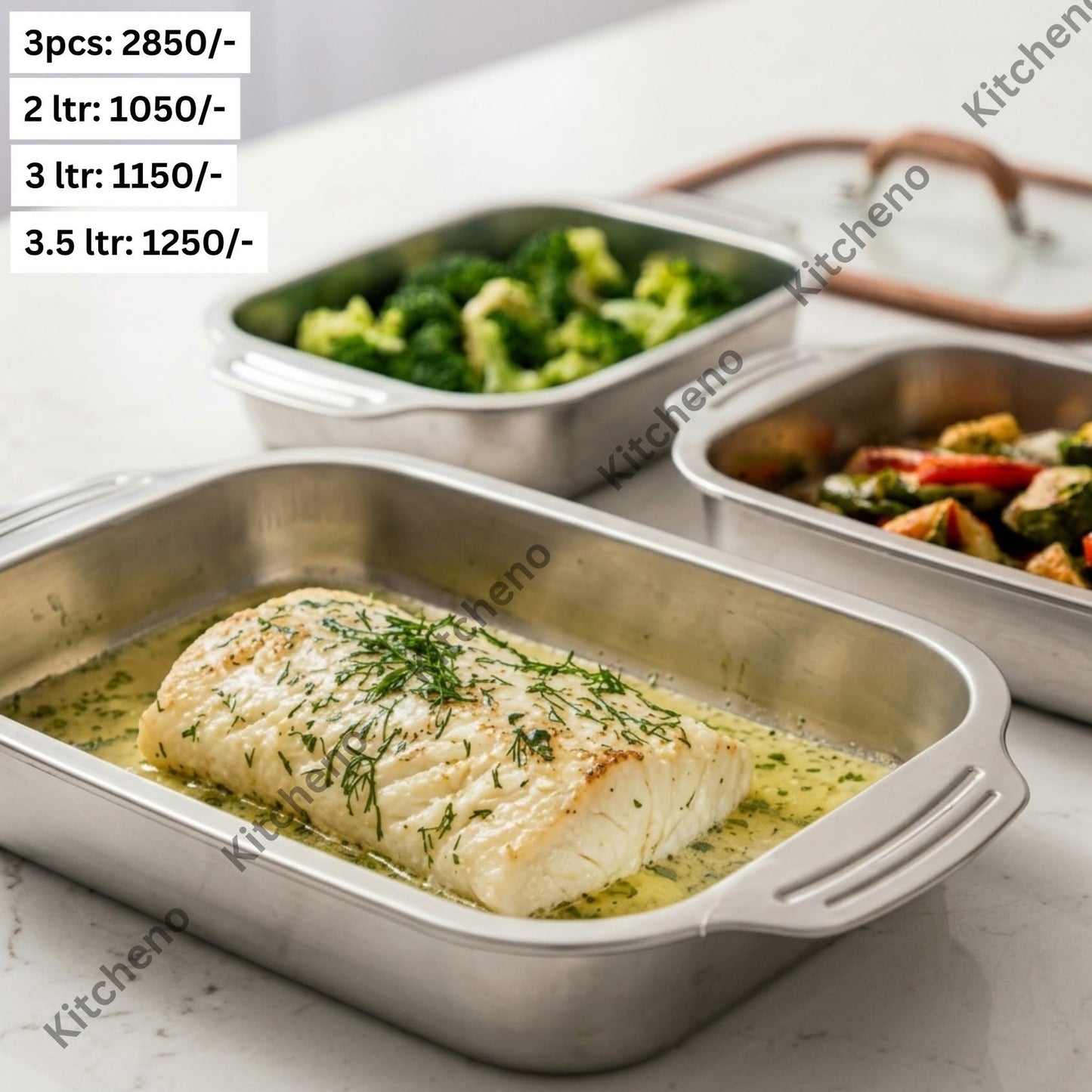 Premium 3-Piece Stainless Steel Oven-to-Table Serving Set with Tempered Glass Lids