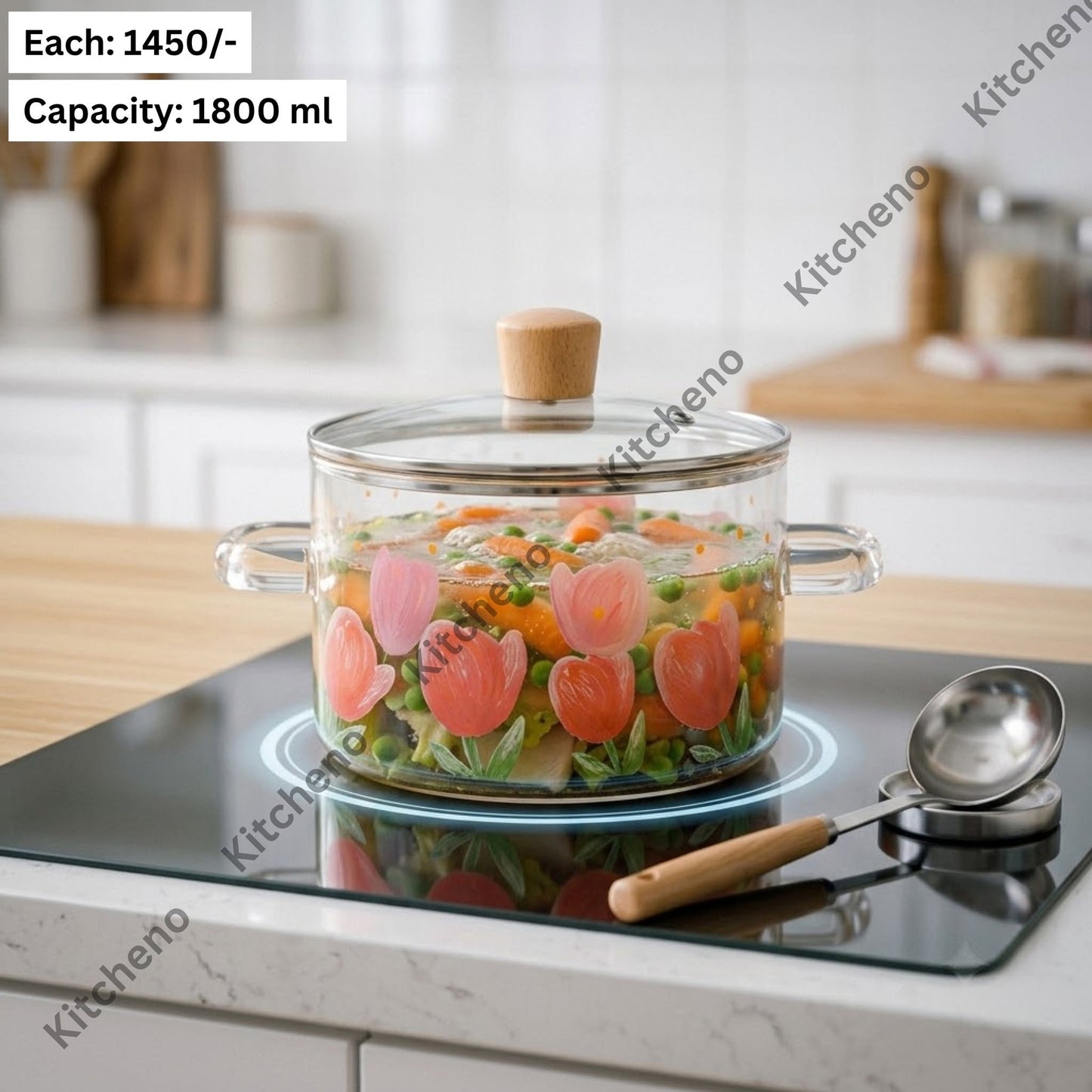Painted Pink Tulip Glass Cooking Pot with Handles