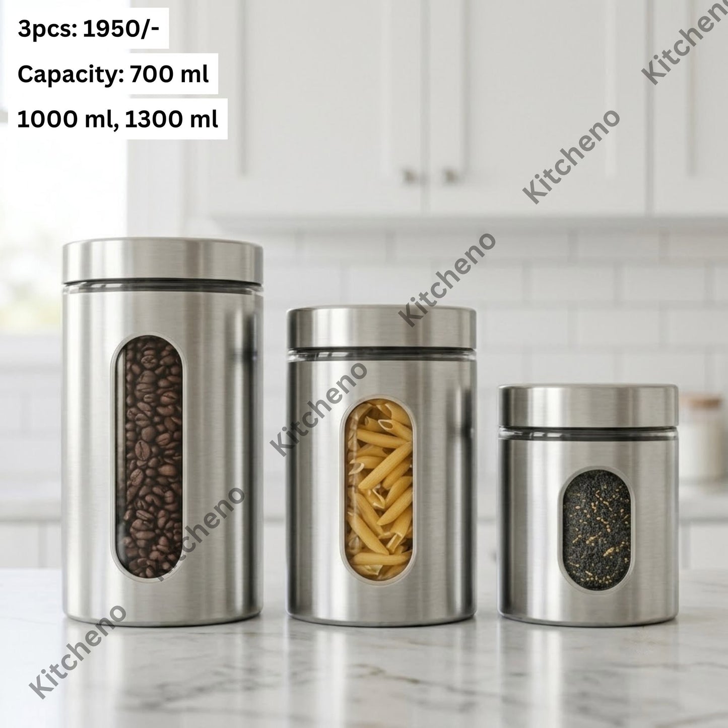 Stainless Steel Kitchen Canister Set with Glass Viewing Windows