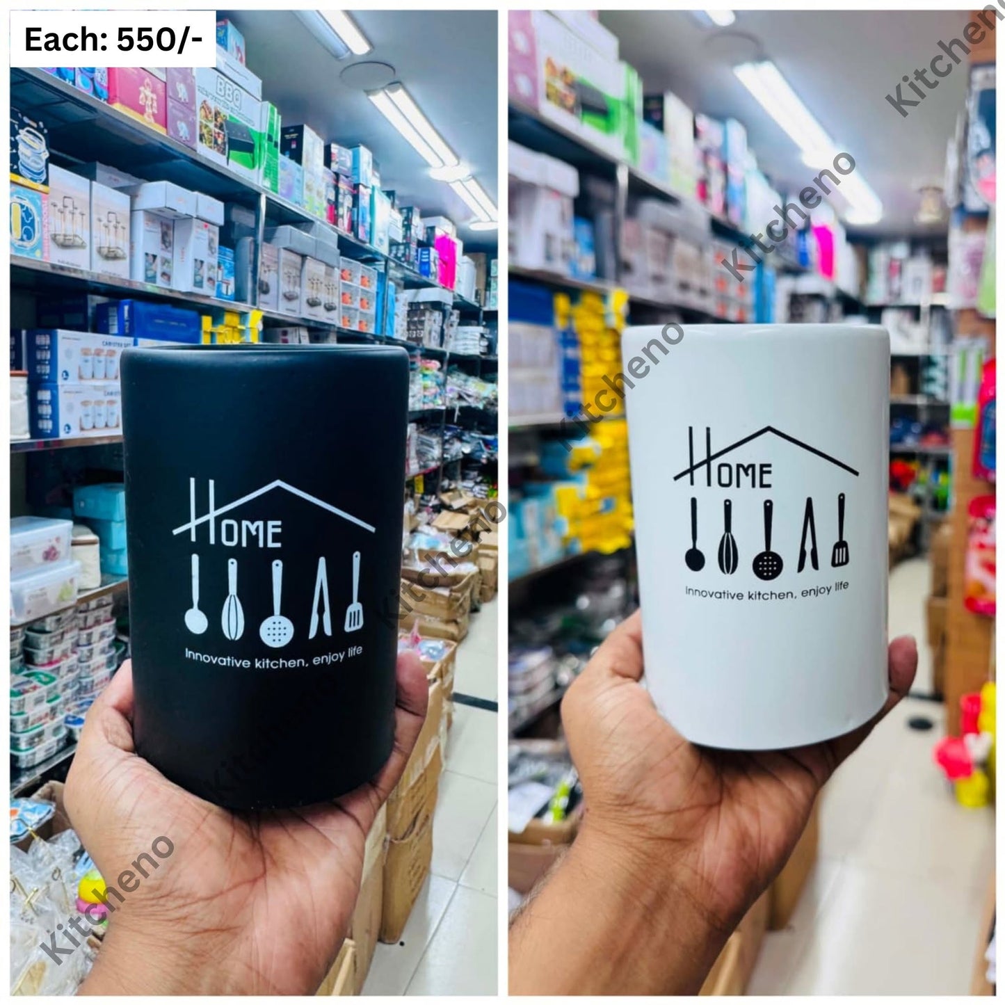 Black and White 2-Piece Metal Spoon Holder