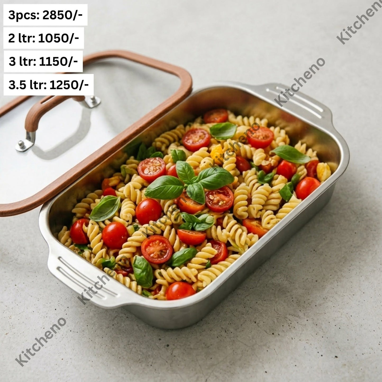 Premium 3-Piece Stainless Steel Oven-to-Table Serving Set with Tempered Glass Lids