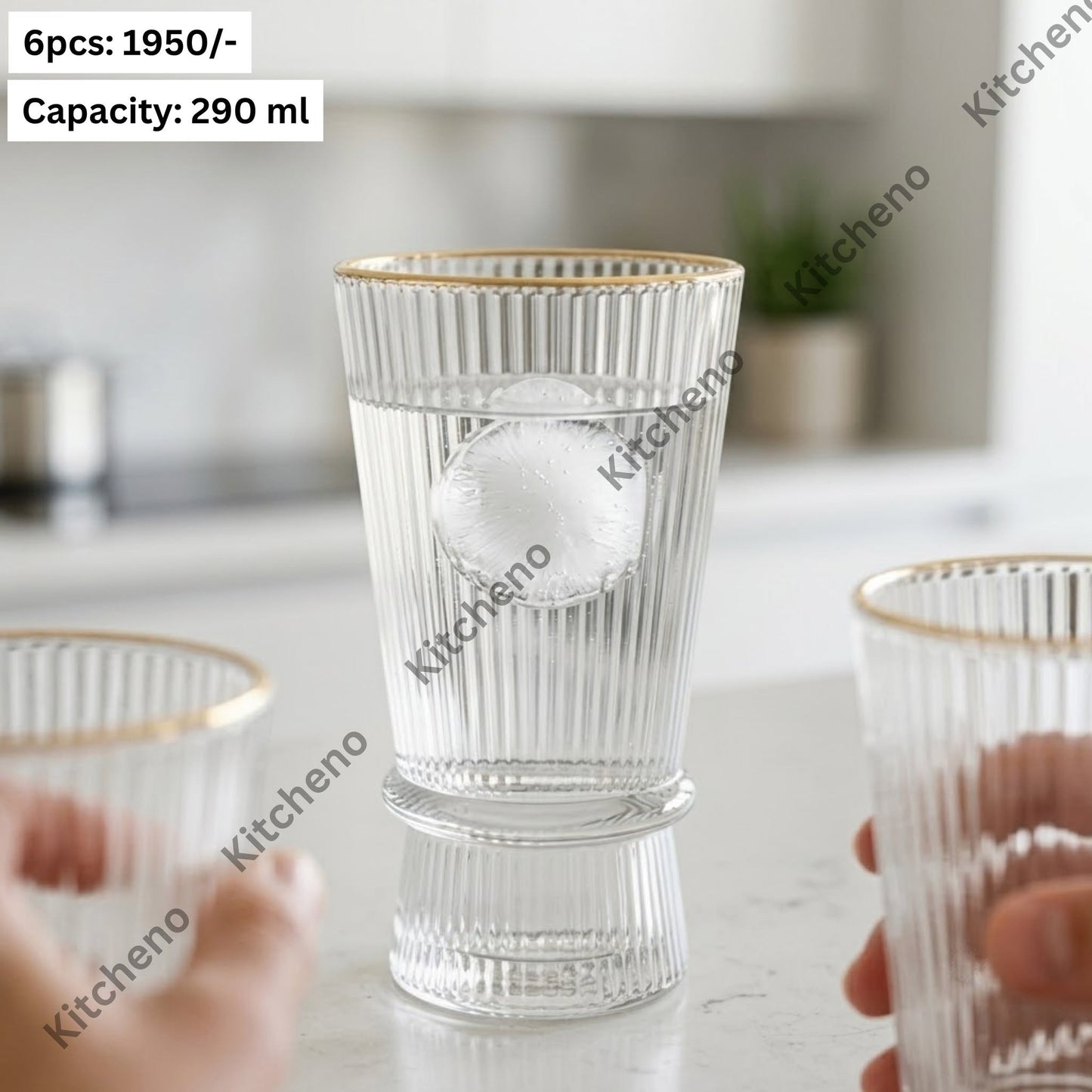 Luxury Fluted Footed Highball Glasses with Gold Rim