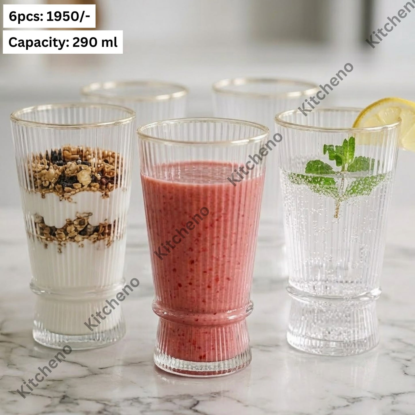 Luxury Fluted Footed Highball Glasses with Gold Rim