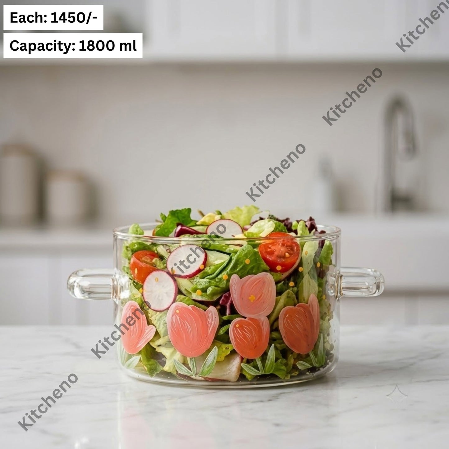Painted Pink Tulip Glass Cooking Pot with Handles