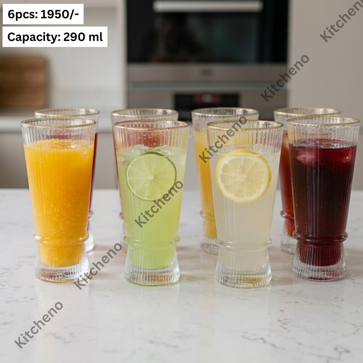 Luxury Fluted Footed Highball Glasses with Gold Rim