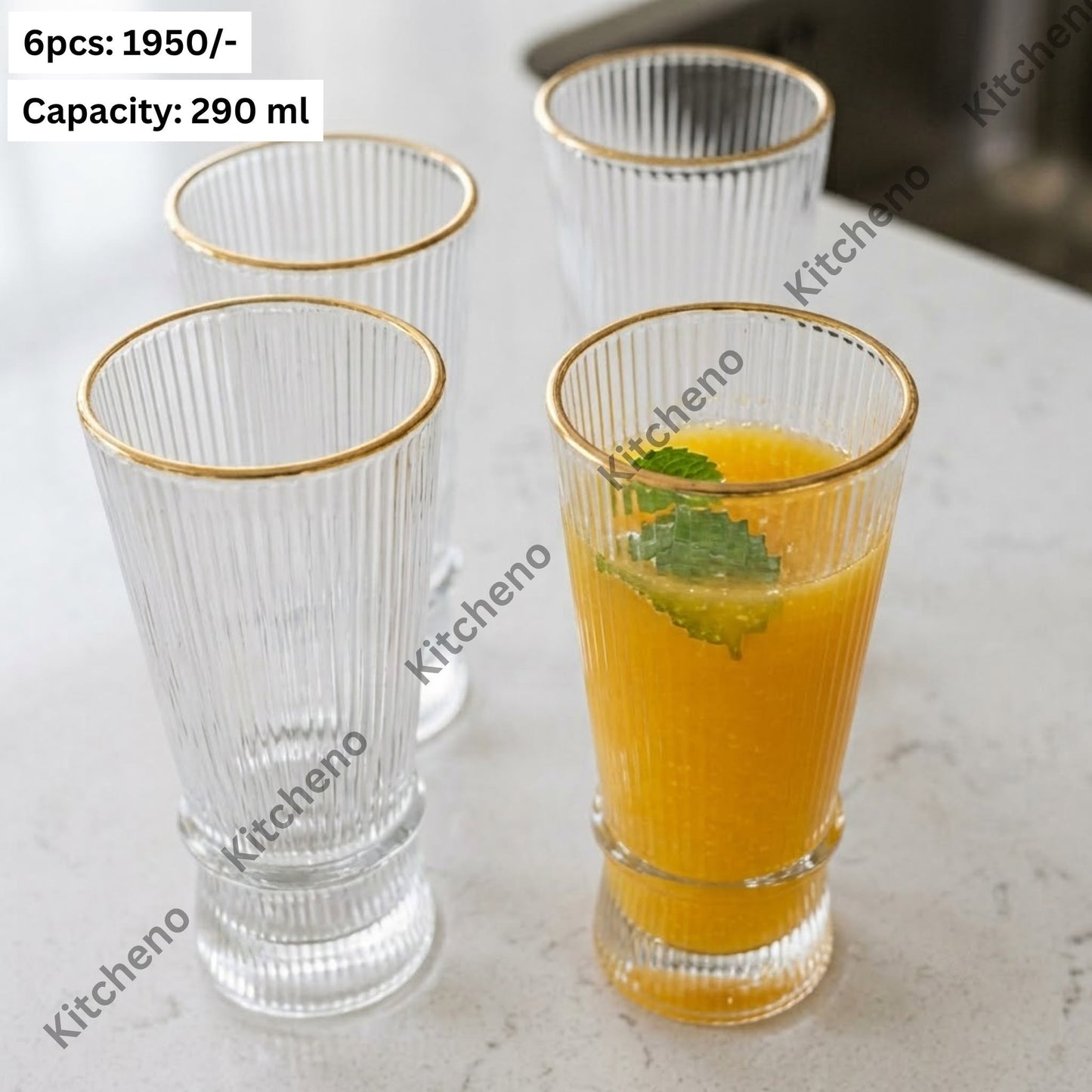 Luxury Fluted Footed Highball Glasses with Gold Rim