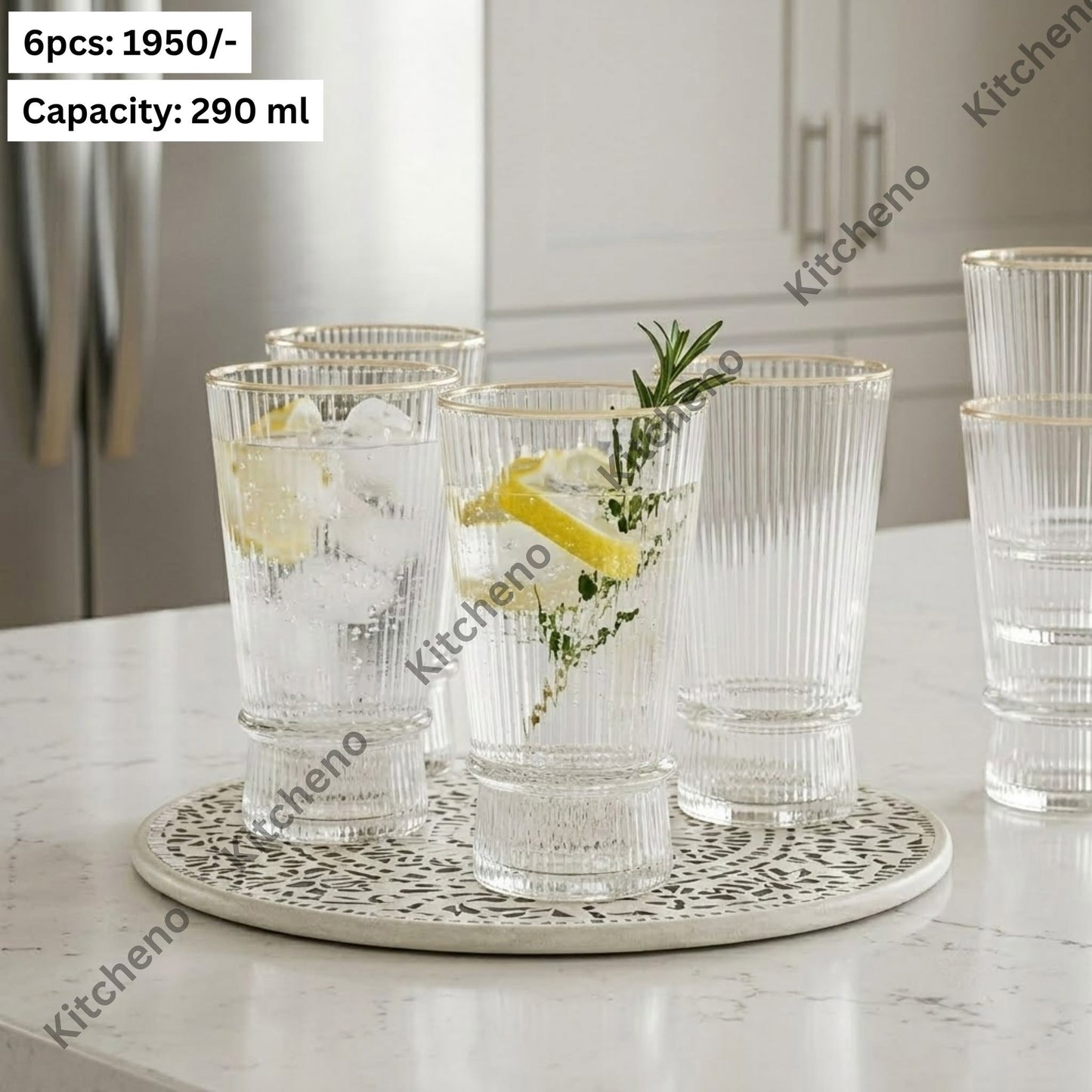 Luxury Fluted Footed Highball Glasses with Gold Rim