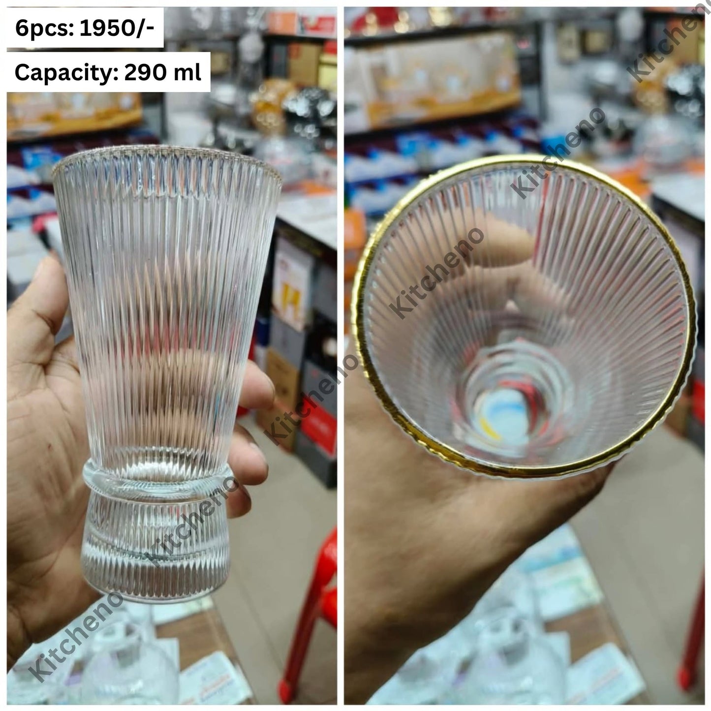 Luxury Fluted Footed Highball Glasses with Gold Rim