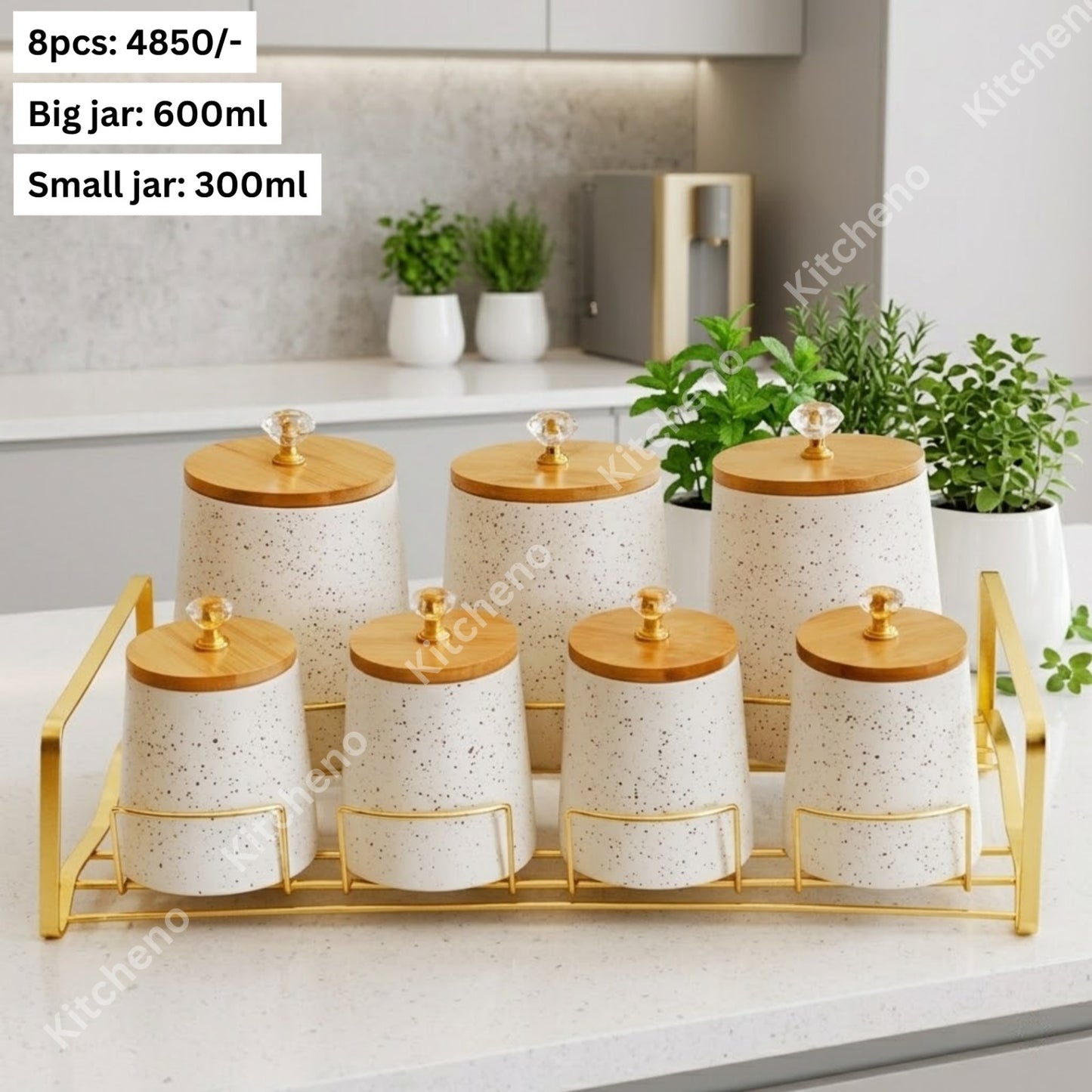 Premium Quality Ceramic 7 Pcs Tea Coffee Sugar Spice Jar Set with